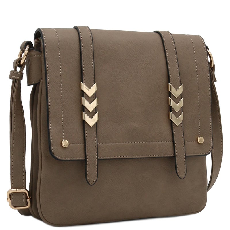 ALYSSA Double Compartment Large Flapover Crossbody Bag (Stone) - Image 2
